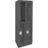 Clean Line Lockers, 2 -tier, Bank of 2, 24" x 15" x 76", Steel, Charcoal, Rivet (Assembled), Perforated Kelford