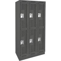Clean Line Lockers, 2 -tier, Bank of 3, 36" x 15" x 76", Steel, Charcoal, Rivet (Assembled), Perforated Kelford