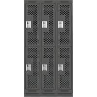 Clean Line Lockers, 2 -tier, Bank of 3, 36" x 15" x 76", Steel, Charcoal, Rivet (Assembled), Perforated Kelford