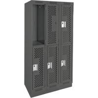 Clean Line Lockers, 2 -tier, Bank of 3, 36" x 15" x 76", Steel, Charcoal, Rivet (Assembled), Perforated Kelford
