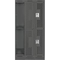 Clean Line Lockers, 2 -tier, Bank of 3, 36" x 15" x 76", Steel, Charcoal, Rivet (Assembled), Perforated Kelford