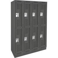 Clean Line Lockers, 2 -tier, Bank of 4, 48" x 15" x 76", Steel, Charcoal, Rivet (Assembled), Perforated Kelford