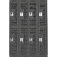Clean Line Lockers, 2 -tier, Bank of 4, 48" x 15" x 76", Steel, Charcoal, Rivet (Assembled), Perforated Kelford