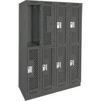 Clean Line Lockers, 2 -tier, Bank of 4, 48" x 15" x 76", Steel, Charcoal, Rivet (Assembled), Perforated Kelford