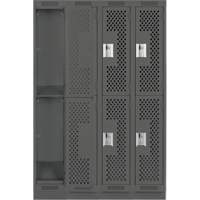 Clean Line Lockers, 2 -tier, Bank of 4, 48" x 15" x 76", Steel, Charcoal, Rivet (Assembled), Perforated Kelford
