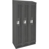 Clean Line Lockers, Bank of 3, 36" x 12" x 82", Steel, Charcoal, Rivet (Assembled), Perforated Kelford