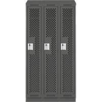 Clean Line Lockers, Bank of 3, 36" x 12" x 82", Steel, Charcoal, Rivet (Assembled), Perforated Kelford