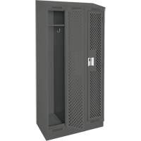 Clean Line Lockers, Bank of 3, 36" x 12" x 82", Steel, Charcoal, Rivet (Assembled), Perforated Kelford