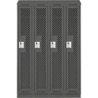 Clean Line Lockers, Bank of 4, 48" x 12" x 82", Steel, Charcoal, Rivet (Assembled), Perforated Kelford