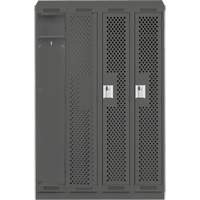 Clean Line Lockers, Bank of 4, 48" x 12" x 82", Steel, Charcoal, Rivet (Assembled), Perforated Kelford