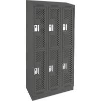 Clean Line Lockers, 2 -tier, Bank of 3, 36" x 15" x 82", Steel, Charcoal, Rivet (Assembled), Perforated Kelford