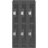 Clean Line Lockers, 2 -tier, Bank of 3, 36" x 15" x 82", Steel, Charcoal, Rivet (Assembled), Perforated Kelford