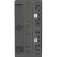 Clean Line Lockers, 2 -tier, Bank of 3, 36" x 15" x 82", Steel, Charcoal, Rivet (Assembled), Perforated Kelford