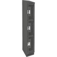 Clean Line Lockers, 3 -tier, 12" x 18" x 82", Steel, Charcoal, Rivet (Assembled), Perforated Kelford