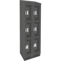 Clean Line Lockers, 3 -tier, Bank of 2, 24" x 15" x 82", Steel, Charcoal, Rivet (Assembled), Perforated Kelford