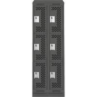 Clean Line Lockers, 3 -tier, Bank of 2, 24" x 15" x 82", Steel, Charcoal, Rivet (Assembled), Perforated Kelford