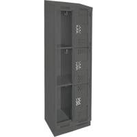 Clean Line Lockers, 3 -tier, Bank of 2, 24" x 15" x 82", Steel, Charcoal, Rivet (Assembled), Perforated Kelford
