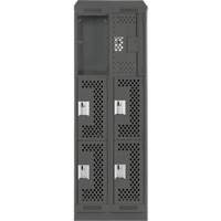 Clean Line Lockers, 3 -tier, Bank of 2, 24" x 15" x 82", Steel, Charcoal, Rivet (Assembled), Perforated Kelford
