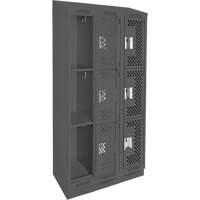 Clean Line Lockers, 3 -tier, Bank of 3, 36" x 15" x 82", Steel, Charcoal, Rivet (Assembled), Perforated Kelford