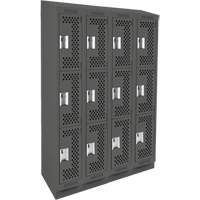 Clean Line Lockers, 3 -tier, Bank of 4, 48" x 15" x 82", Steel, Charcoal, Rivet (Assembled), Perforated Kelford