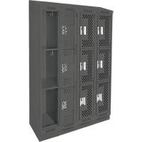 Clean Line Lockers, 3 -tier, Bank of 4, 48" x 15" x 82", Steel, Charcoal, Rivet (Assembled), Perforated Kelford