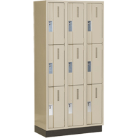 Concorde Heavy-Duty Lockers, 3 -tier, Bank of 3, 36" x 18" x 76", Steel, Beige, Welded (Assembled) Kelford
