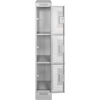 Clean Line Lockers, 3 -tier, 12" x 12" x 72", Steel, Grey, Rivet (Assembled), Perforated Kelford