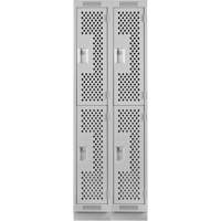 Casiers Clean Line, 2 niveaux, Bloc de 2, 24" x 15" x 76", Acier, Gris, Rivet (assembl&eacute;), Perfor&eacute; Kelford