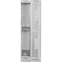 Casiers Clean Line, 2 niveaux, Bloc de 2, 24" x 15" x 76", Acier, Gris, Rivet (assembl&eacute;), Perfor&eacute; Kelford
