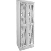 Clean Line Lockers, 2 -tier, Bank of 2, 24" x 15" x 82", Steel, Grey, Rivet (Assembled), Perforated Kelford
