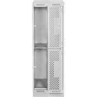 Clean Line Lockers, 2 -tier, Bank of 2, 24" x 15" x 82", Steel, Grey, Rivet (Assembled), Perforated Kelford
