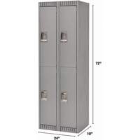 Lockers, 2 -tier, Bank of 2, 24" x 18" x 72", Steel, Grey, Knocked Down Kelford
