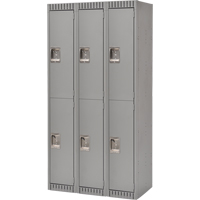 Lockers, 2 -tier, Bank of 3, 36" x 18" x 72", Steel, Grey, Knocked Down Kelford