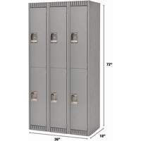 Lockers, 2 -tier, Bank of 3, 36" x 18" x 72", Steel, Grey, Knocked Down Kelford
