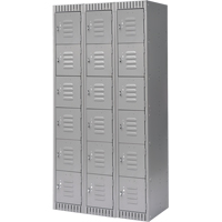 Lockers, 6 -tier, Bank of 3, 36" x 18" x 72", Steel, Grey, Knocked Down Kelford