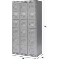 Lockers, 6 -tier, Bank of 3, 36" x 18" x 72", Steel, Grey, Knocked Down Kelford