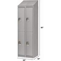 Lockers, 2 -tier, Bank of 2, 24" x 18" x 82", Steel, Grey, Knocked Down Kelford