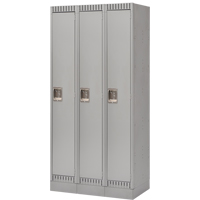 Lockers, Bank of 3, 36" x 18" x 76", Steel, Grey, Knocked Down Kelford