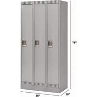Lockers, Bank of 3, 36" x 18" x 76", Steel, Grey, Knocked Down Kelford