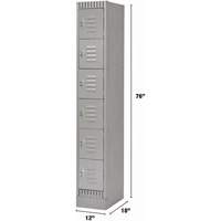 Lockers, 6 -tier, 12" x 18" x 76", Steel, Grey, Knocked Down Kelford