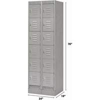 Lockers, 6 -tier, Bank of 2, 24" x 18" x 76", Steel, Grey, Knocked Down Kelford