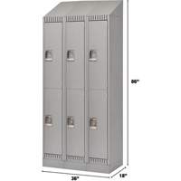 Lockers, 2 -tier, Bank of 3, 36" x 18" x 86", Steel, Grey, Knocked Down Kelford