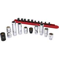 Chrome Finish Socket Set with Rail, 10 Pieces, 1/4"/3/8" Drive Size Kelford