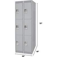 Lockers, 3 -tier, Bank of 2, 24" x 18" x 72", Steel, Grey, Knocked Down Kelford