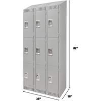 Lockers, 3 -tier, Bank of 3, 36" x 18" x 82", Steel, Grey, Knocked Down Kelford