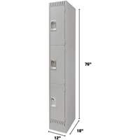 Lockers, 3 -tier, 12" x 18" x 76", Steel, Grey, Knocked Down Kelford