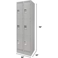 Lockers, 3 -tier, Bank of 2, 24" x 18" x 76", Steel, Grey, Knocked Down Kelford