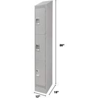 Lockers, 3 -tier, 12" x 18" x 86", Steel, Grey, Knocked Down Kelford