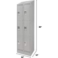 Lockers, 3 -tier, Bank of 2, 24" x 18" x 86", Steel, Grey, Knocked Down Kelford