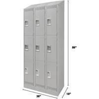 Lockers, 3 -tier, Bank of 3, 36" x 18" x 86", Steel, Grey, Knocked Down Kelford